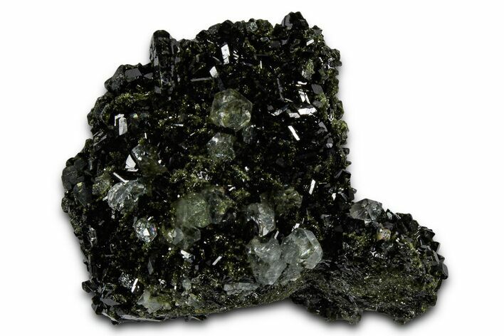 Sparkling Dark Green Epidote Crystals with Quartz - Turkey #337472